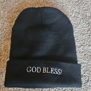 AnOmaly Black Beanie with GOD BLESS Embroidered Text